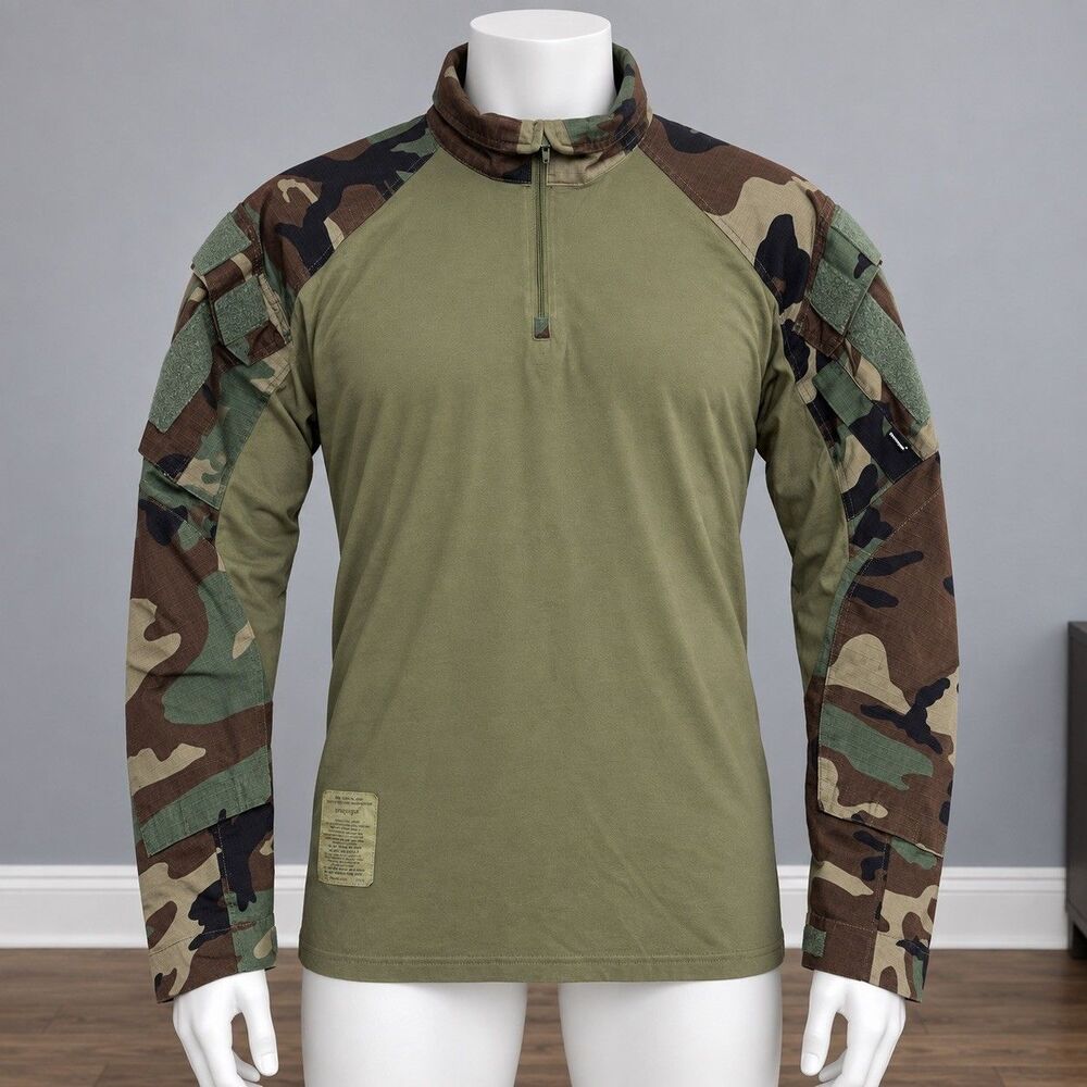 EmersonGear Mens XL Woodland Camo Tactical Combat Shirt 1/4 Zip Airsoft Milsim